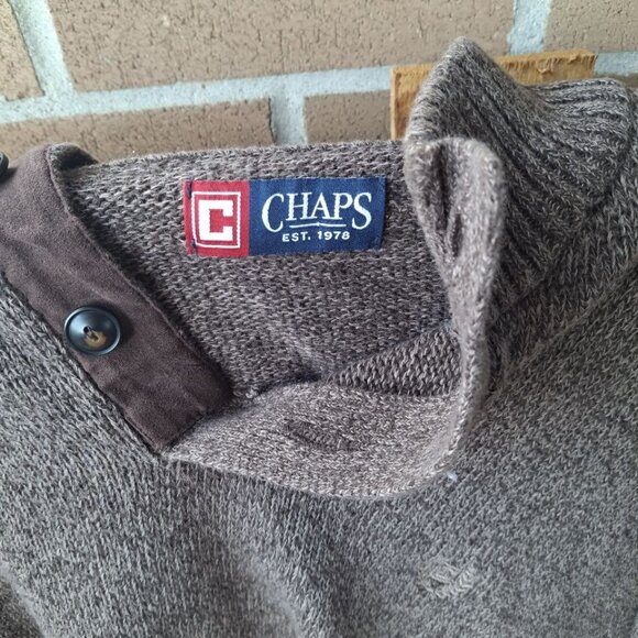 Chaps Men's Brown 100% Cotton Knit pullover with button placket, Size XL - Picture 2 of 7